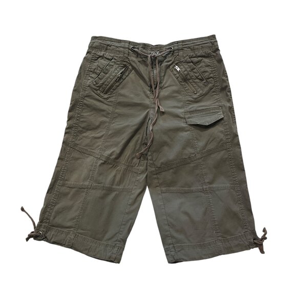STYLE & CO LONG Cargo Shorts Sz 6 Khaki Green Cotton Spandex Drawstring Waist - Picture 2 of 8